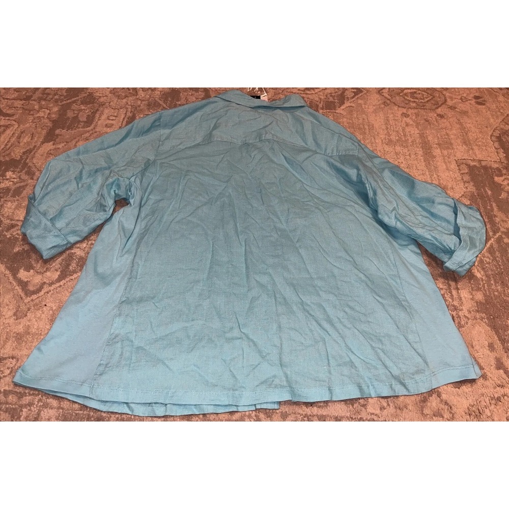 New CATHY Blue Button Down Top 3/4 Roll Tab Sleeve Shirt WOMENS Plus Sz 2XL - Picture 6 of 6
